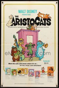 8p060 ARISTOCATS 1sh '70 Walt Disney feline jazz musical cartoon, great colorful art!