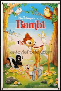8p068 BAMBI 1sh R88 Walt Disney cartoon deer classic, great art with Thumper & Flower!