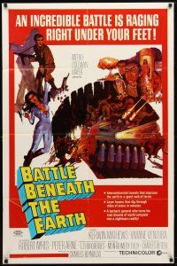 8p073 BATTLE BENEATH THE EARTH 1sh '68 cool sci-fi art of Kerwin Mathews & sexy Viviane Ventura!