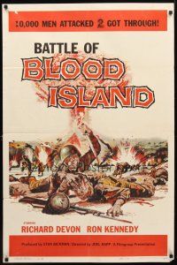 8p075 BATTLE OF BLOOD ISLAND 1sh '60 Joel Rapp, Richard Devon, incredibly bloody war artwork!