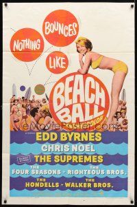 8p077 BEACH BALL 1sh '65 Edd Byrnes, Chris Noel, The Supremes, sexy girl in bikini art!