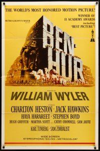 8p083 BEN-HUR 1sh R69 Charlton Heston, William Wyler classic religious epic, cool chariot art!