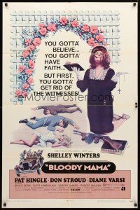 8p110 BLOODY MAMA 1sh '70 Roger Corman, AIP, crazy Shelley Winters w/Bible and tommy gun!
