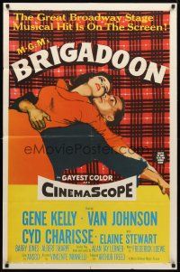 8p128 BRIGADOON 1sh '54 great romantic close up art of Gene Kelly & Cyd Charisse!