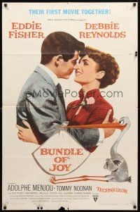 8p138 BUNDLE OF JOY 1sh '57 romantic super close up of Debbie Reynolds & Eddie Fisher!