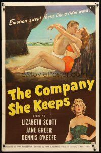 8p176 COMPANY SHE KEEPS 1sh '51 art of sexy bad girl Jane Greer + Lizabeth Scott!
