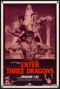 8p248 DRAGON ON FIRE 1sh R80s Dragon Lee & Bolo Yeung kung-fu action, Enter Three Dragons!