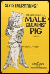 8p249 EROTIC MEMOIRS OF A MALE CHAUVINIST PIG 1sh '73 wacky art of man-pig & sexy girl!