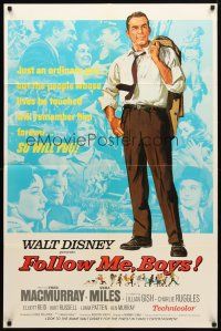 8p278 FOLLOW ME BOYS 1sh '66 Fred MacMurray leads Boy Scouts, young Kurt Russell, Walt Disney!