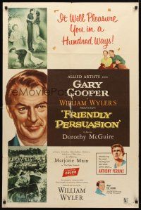 8p291 FRIENDLY PERSUASION 1sh '56 Gary Cooper will pleasure you in a hundred ways!
