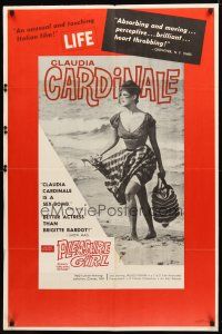 8p308 GIRL WITH A SUITCASE 1sh '60 sexiest Claudia Cardinale walking on beach in low-cut dress!