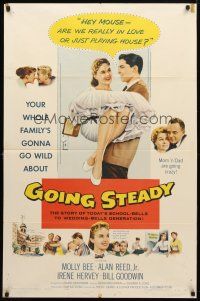 8p314 GOING STEADY 1sh '58 Molly Bee is in love with Alan Reed & Mom and Dad are going crazy!