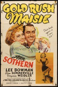 8p315 GOLD RUSH MAISIE 1sh '40 great close up art of Ann Sothern with Lee Bowman + full-length!