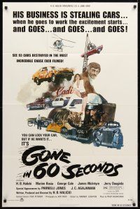 8p316 GONE IN 60 SECONDS 1sh '74 cool art of stolen cars by Edward Abrams, crime classic!