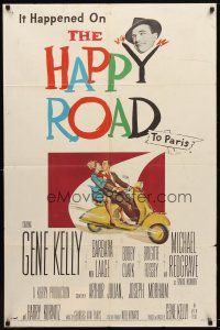 8p345 HAPPY ROAD 1sh '57 Gene Kelly directs & stars w/pretty Barbara Laage on Vespa!