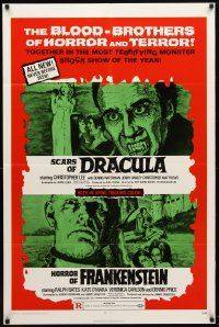 8p372 HORROR OF FRANKENSTEIN/SCARS OF DRACULA 1sh '71 with the blood-brothers of horror & terror!