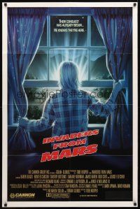 8p393 INVADERS FROM MARS R-rated style 1sh '86 Tobe Hooper, art by Mahon, he knows they're here!
