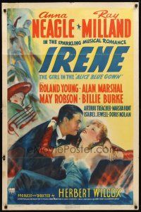 8p395 IRENE style A 1sh '40 artwork of pretty Anna Neagle & handsome young Ray Milland!