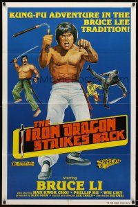 8p396 IRON DRAGON STRIKES BACK 1sh '81 Bruce Li, kung fu action artwork!