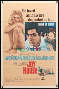 8p403 JOY HOUSE 1sh '64 Rene Clement's Les Felins, art of super sexy Jane Fonda, Alain Delon!