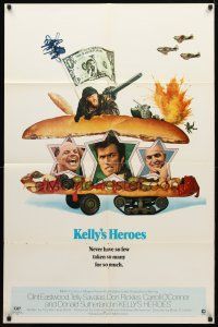 8p409 KELLY'S HEROES style B 1sh '70 Clint Eastwood, Savalas, Rickles, & Sutherland in a sandwich!