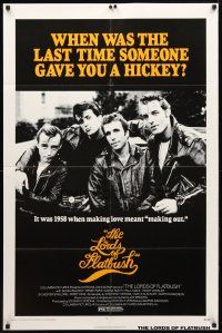 8p446 LORDS OF FLATBUSH 1sh '74 cool portrait of Fonzie, Rocky, & Perry as greasers in leather!