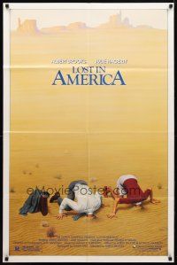 8p447 LOST IN AMERICA 1sh '85 great Lettick art of Albert Brooks & Julie Hagerty w/heads in sand!