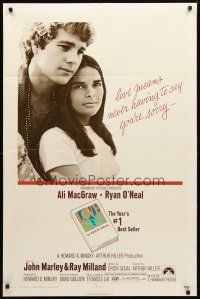 8p448 LOVE STORY 1sh '70 great romantic close up of Ali MacGraw & Ryan O'Neal!