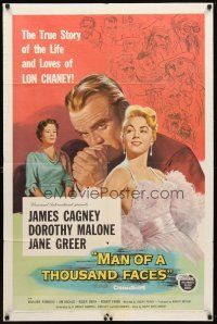 8p466 MAN OF A THOUSAND FACES 1sh '57 art of James Cagney as Lon Chaney Sr. by Reynold Brown!