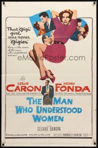 8p468 MAN WHO UNDERSTOOD WOMEN 1sh '59 Henry Fonda, sexy full-length Leslie Caron!