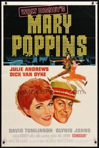 8p474 MARY POPPINS style A 1sh '64 Julie Andrews, Dick Van Dyke, Walt Disney musical classic!