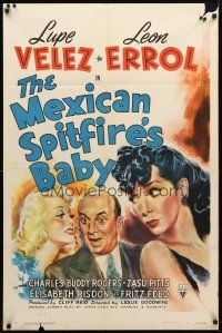 8p479 MEXICAN SPITFIRE'S BABY style A 1sh '41 Lupe Velez & Errol adopt 20 year-old Marion Martin!