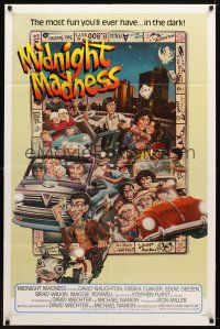 8p481 MIDNIGHT MADNESS 1sh '80 cool art of entire cast in boardgame by David McMacken!