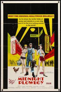 8p482 MIDNIGHT PLOWBOY 1sh '71 hillbilly sex in Hollywood, in search of the most willing woman!