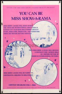 8p490 MISS SHOW-A-RAMA 1sh '60s art of beauty pageant winner on stage and getting off airplane!