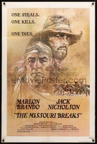 8p493 MISSOURI BREAKS 1sh '76 art of Marlon Brando & Jack Nicholson by Bob Peak!
