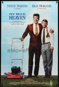 8p523 MY BLUE HEAVEN advance DS 1sh '90 wacky Steve Martin in crazy suit hugging Rick Moranis!