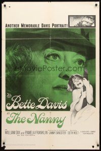 8p535 NANNY 1sh '65 creepy close up portrait of Bette Davis, Hammer horror!