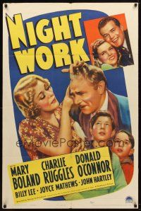 8p562 NIGHT WORK style A 1sh '39 Mary Boland, Charlie Ruggles, super young Donald O'Connor!