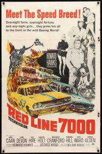 8p662 RED LINE 7000 1sh '65 Howard Hawks, James Caan, car racing artwork, meet the speed breed!