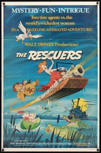 8p665 RESCUERS 1sh '77 Disney mouse mystery adventure cartoon from the depths of Devil's Bayou!
