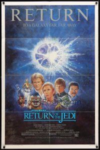 8p669 RETURN OF THE JEDI 1sh R85 George Lucas classic, different montage art by Tom Jung!