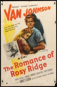 8p678 ROMANCE OF ROSY RIDGE 1sh '47 artwork of Janet Leigh snuggling up with Van Johnson!