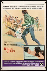8p681 ROMEO & JULIET style B 1sh '69 Franco Zeffirelli's version of William Shakespeare's play!