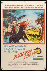 8p686 RUN FOR THE SUN 1sh '56 Richard Widmark finds Nazi criminals in Central American jungle!