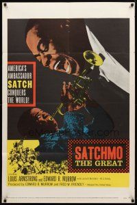 8p694 SATCHMO THE GREAT 1sh '57 wonderful image of Louis Armstrong playing his trumpet & singing!
