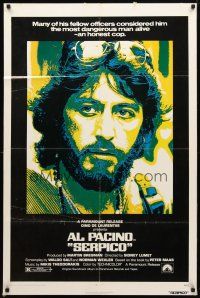 8p706 SERPICO 1sh '74 cool close up image of Al Pacino, Sidney Lumet crime classic!