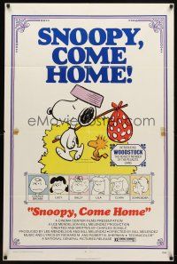 8p736 SNOOPY COME HOME 1sh '72 Peanuts, Charlie Brown, great image of Snoopy & Woodstock!