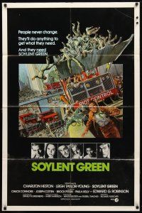 8p750 SOYLENT GREEN 1sh '73 art of Charlton Heston trying to escape riot control by John Solie!