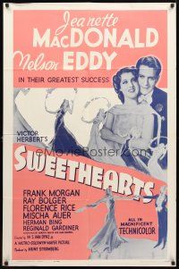 8p801 SWEETHEARTS 1sh R62 close up of Nelson Eddy & pretty Jeanette MacDonald!